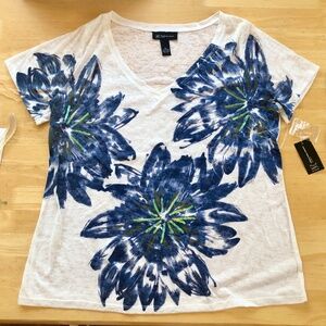 INC TOP - EXOTIC DESERT - 0X - WHITE & BLUE - NEW WITH TAGS